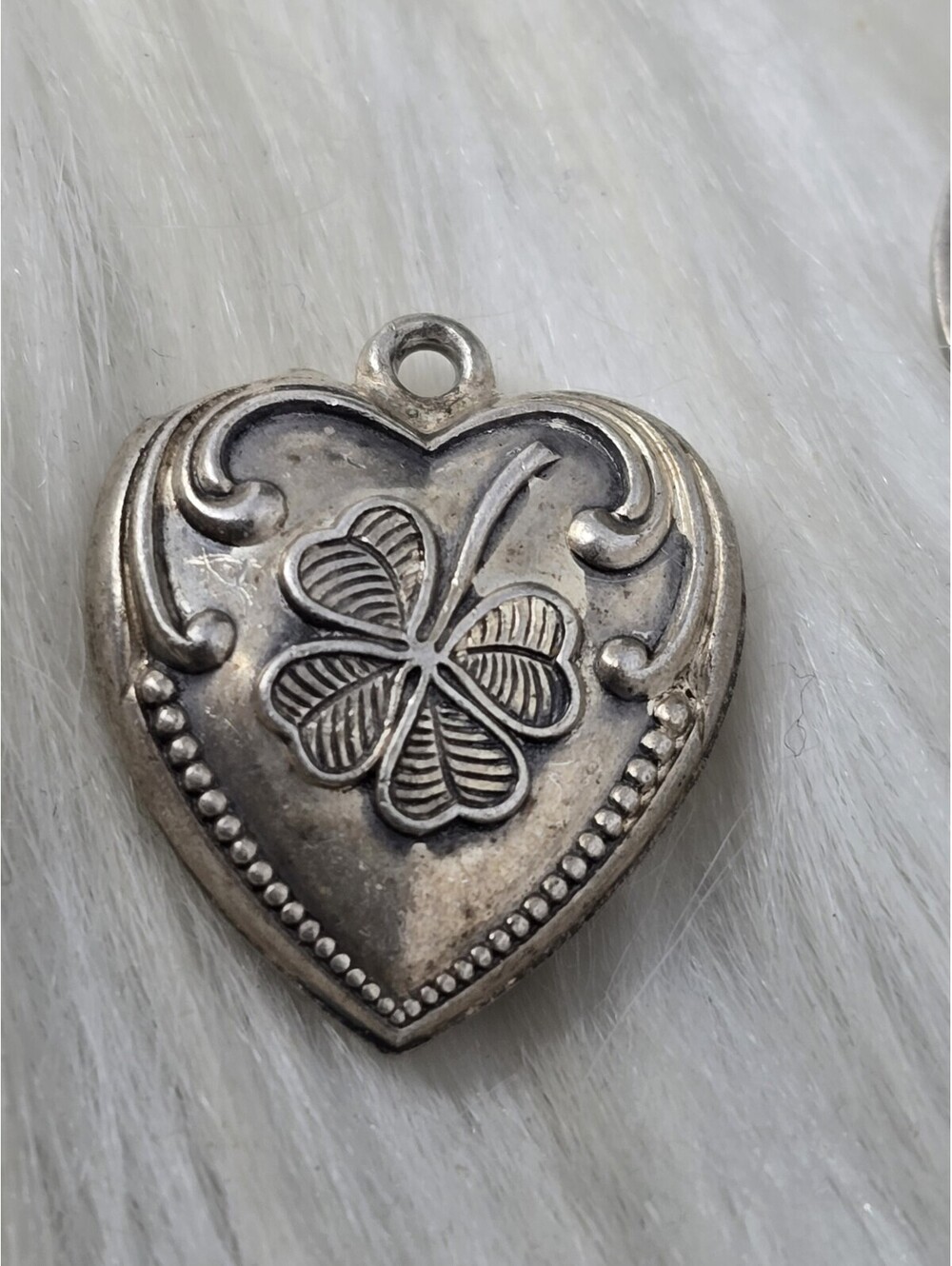 Vintage 1940s Sterling Silver Clover Puffy Heart Charm